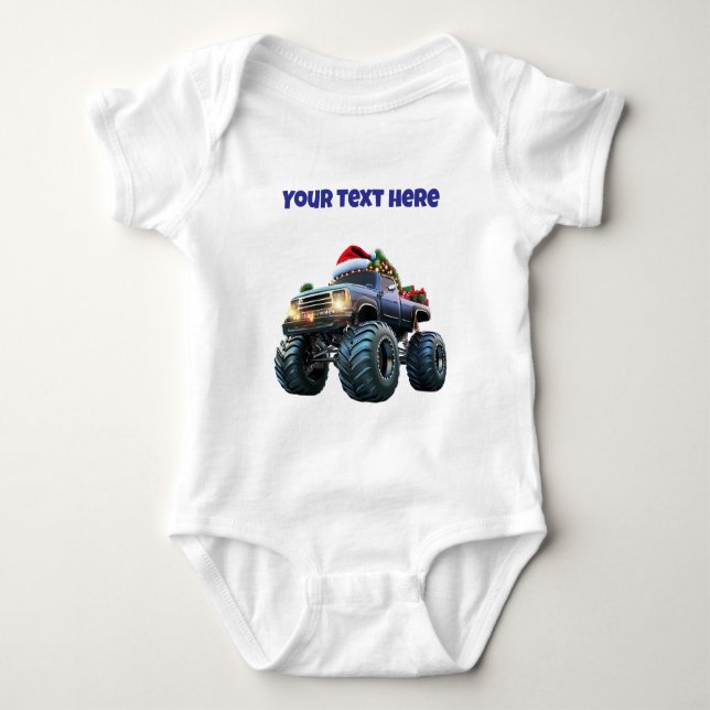 Blå monstertruck redigerbar barnkroppsdräkt t shirt (Framsida)