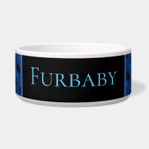 Blå mönstrad husdjurs skål.