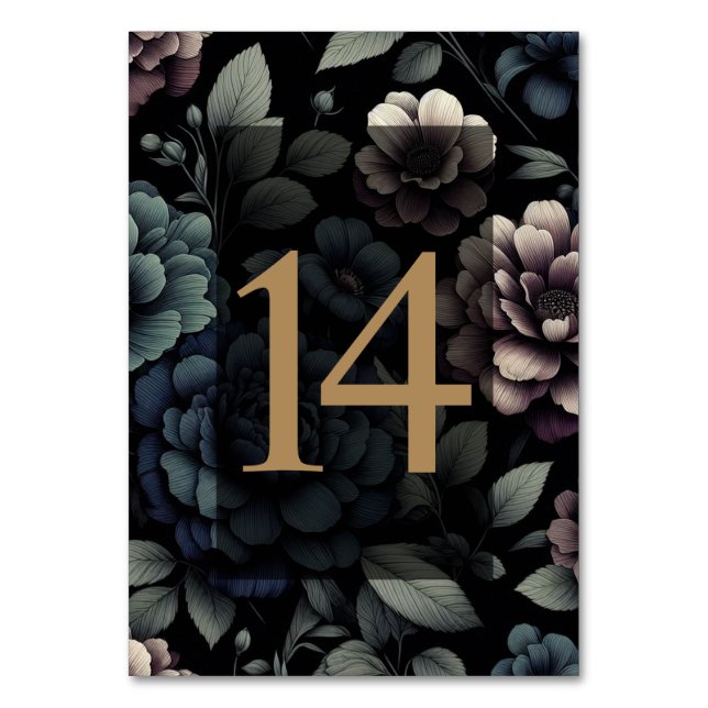 Blå Moody Blommigten Bord 14 Bordsnummer (Framsidan)