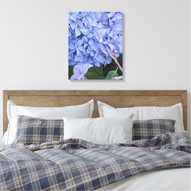 Blå Mophead Hortensia Blomma Blommig Canvastryck (Insitu (sovrum))