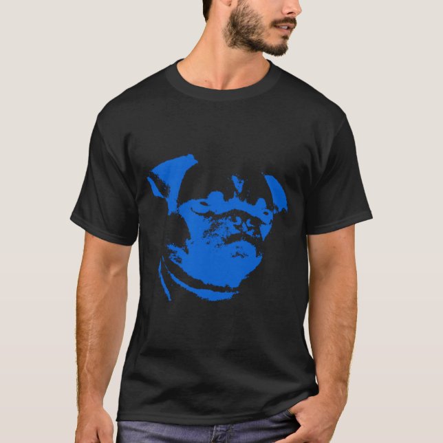 Blå Mops Gul Bakgrund T Shirt (Framsida)
