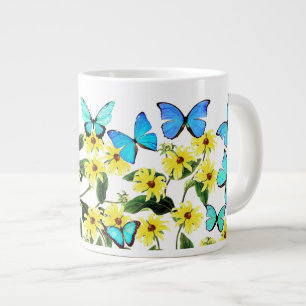 Blå morfo Butterflies Coneflower Flowers Mugg Jumbo Mugg