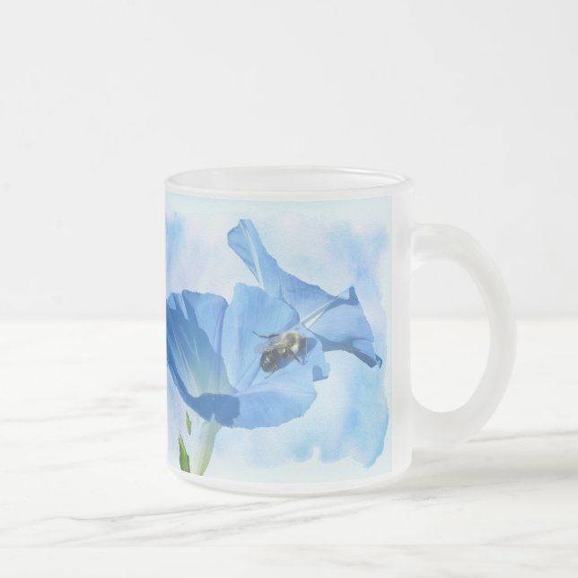 Blå morgon Glory och Bumblebee Frostad Glasmugg (Höger)