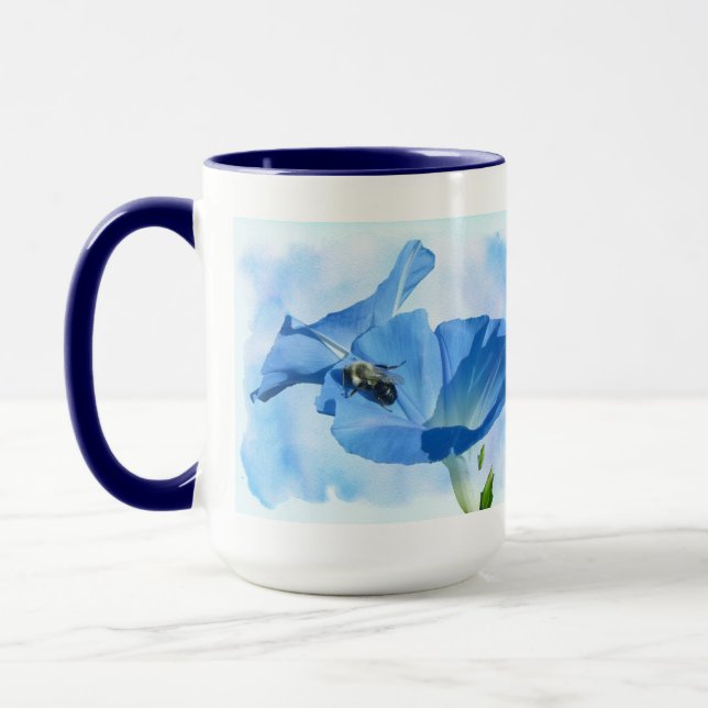 Blå morgon Glory och Bumblebee Mugg (Vänster)