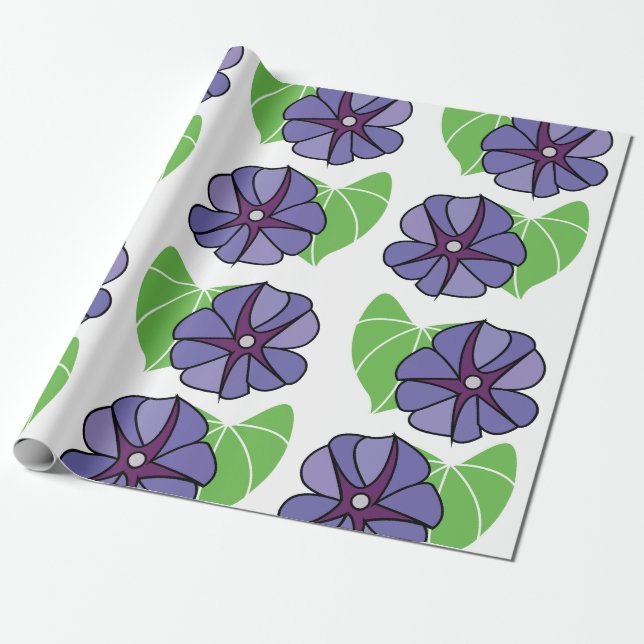Blå Morgonstjärna Blommor Blomster Presentpapper (Utrullad)