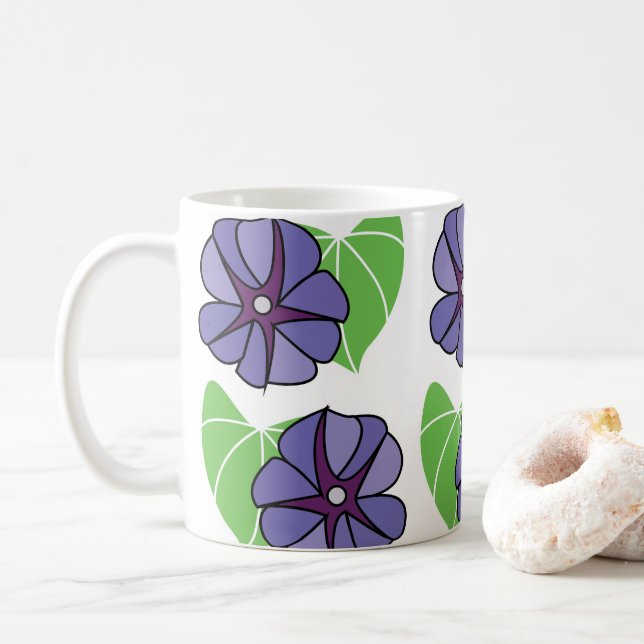 Blå Morning Glory Blommor Blommig Kaffemugg (Med munk)