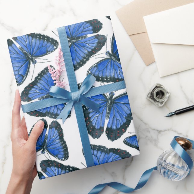 Blå morpho butterfly-mönster-emballeringspapper presentpapper (Gifting)
