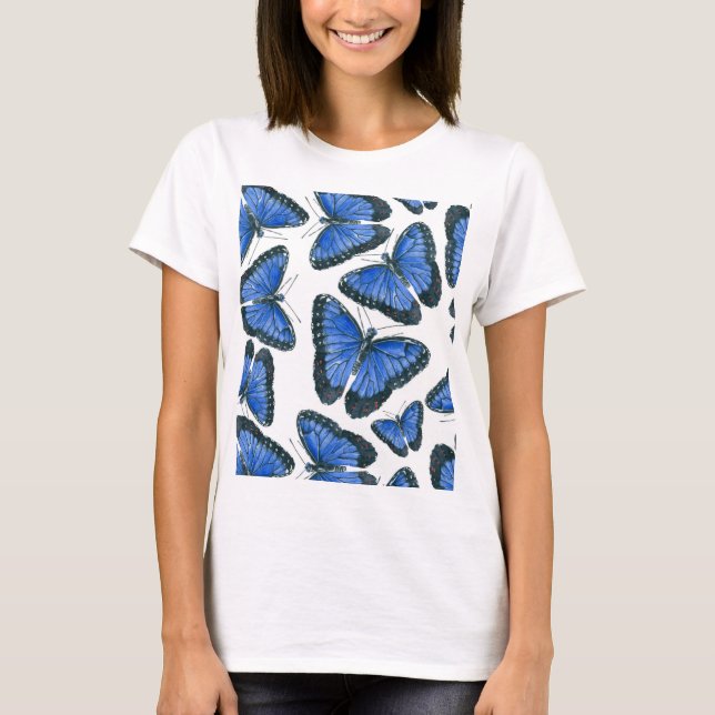 Blå morpho butterfly mönster t shirt (Framsida)