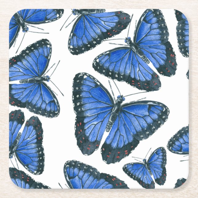 Blå morpho butterfly mönster underlägg papper kvadrat (Framsidan)
