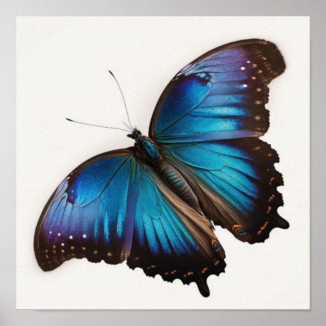 Blå Morpho Fjäril Konsttryck Poster (Framsidan)