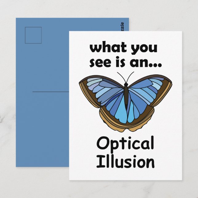 Blå Morpho Fjäril Optisk Illusion Roligt Citat Vykort (Fram/baksida)