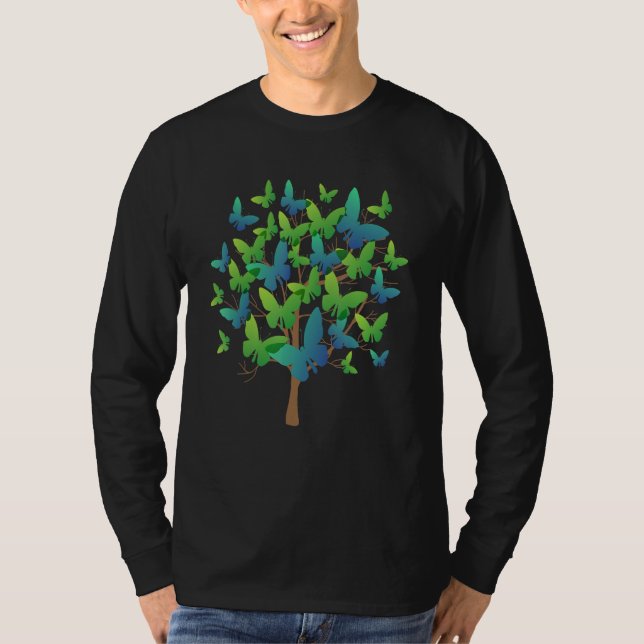Blå Morpho Fjäril Svärm Lepidoptera Entomologi T Shirt (Framsida)