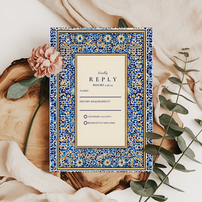 Blå Mosaik Islamisk Bröllop OSA Kort (Skapare uppladdad)