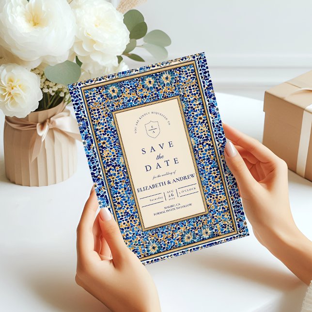 Blå Mosaik Islamisk Bröllop Spara Datumet (Skapare uppladdad)