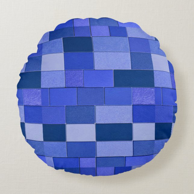 Blå mosaikplattor rund kudde (Framsidan)