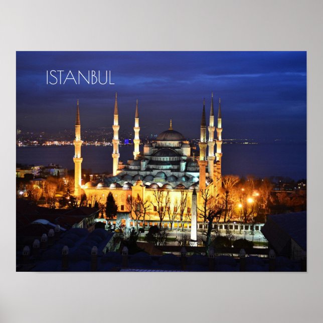 Blå moskén i Istanbul nattvy Turkiet Poster (Framsidan)