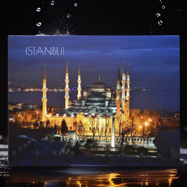 Blå moskén i Istanbul nattvy Turkiet Vykort