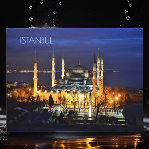 Blå moskén i Istanbul nattvy Turkiet Vykort