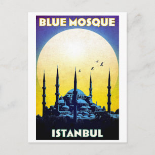 Blå moskén, kyrka, Istanbul, Turkiet, vintage Vykort
