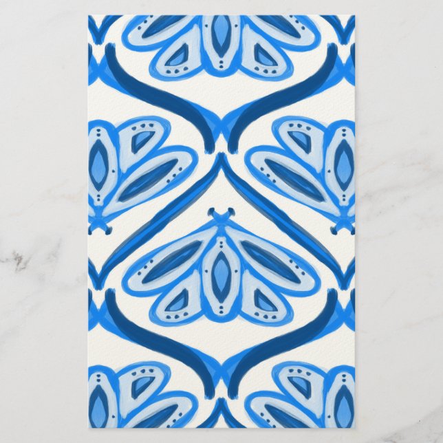 Blå Moth Fjäril Akvarell Ser Vit Vacker  Brevpapper (Framsida)