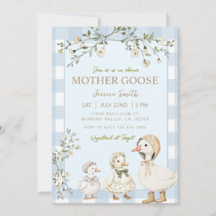 Blå Mother Goose Baby Shower Pojke Inbjudningar