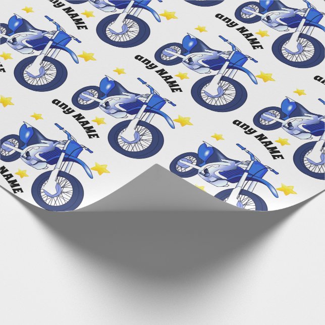 Blå motorcykel och anpassat meddelande i presentpa presentpapper (Hörn)