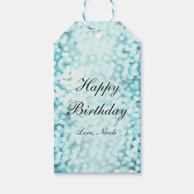 Blå mousserande Ljus Glamor Party Gift Märkre Presentetikett (Framsidan)
