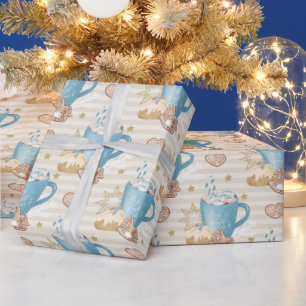 Blå mugg & Gingerbreadkaksmönster Presentpapper