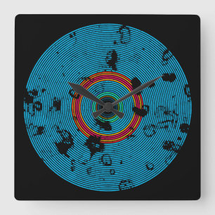 Blå Multifärgad vinyldisk Struktur Mönster Fyrkantig Klocka