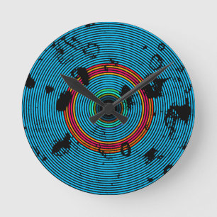 Blå Multifärgad vinyldisk Struktur Mönster Rund Klocka