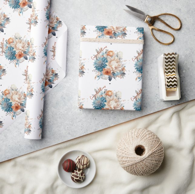 Blå Mums Rosa Peonies Bröllopsbukett Presentpapper (Hantverk)