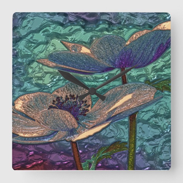 Blå mur av shiny metallizer (blått glas) fyrkantig klocka (Framsida)