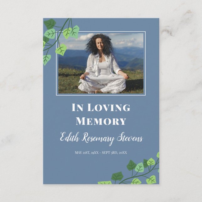 Blå & Murgröna Foto Begravningsfoto Bön Tilläggskort (Framsida)