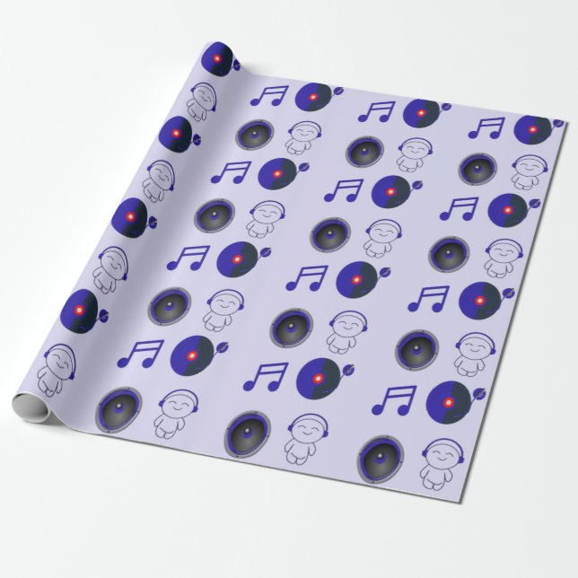 Blå musik dekoration mönster presentpapper (Utrullad)