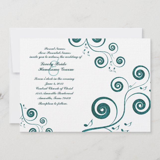 Blå musikbröllopsinbjudning för galjonsfilm inbjudningar (Framsida)