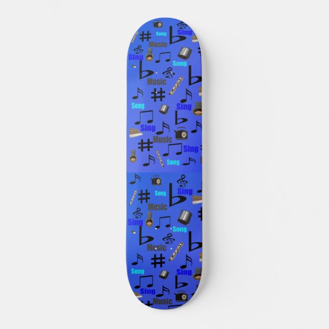 Blå musikinstrument, mini skateboard bräda 18,5 cm (Framsida)