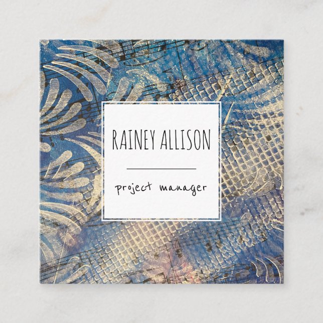 Blå musiktema för konstnärlig Funky med Social-iko Fyrkantigt Visitkort (Framsida)