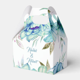 Blå, mynta vattenfärgblommor i grönt blommigt bröl presentaskar