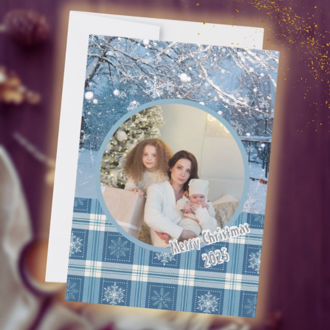 Blå Mysigt Play Snowy Winter Photo jul Julkort (Skapare uppladdad)