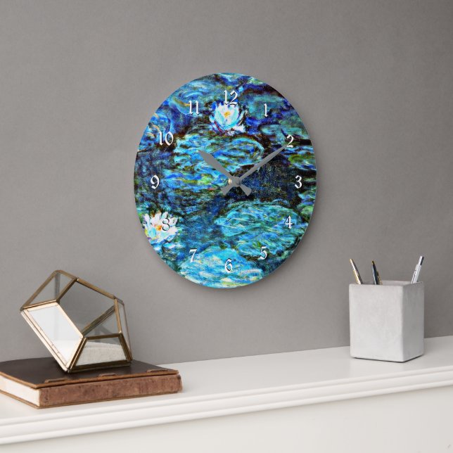 Blå Näckrosor av Monet Stor Klocka (Kontor)