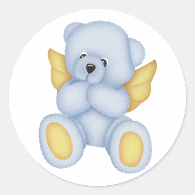 Blå Nalle Angel Stickers Runt Klistermärke (Framsida)