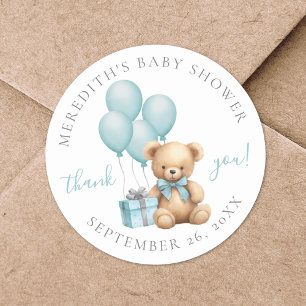 Blå Nalle Bebis-babyshower Runt Klistermärke
