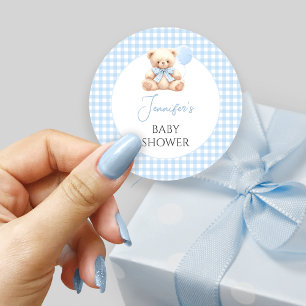 Blå Nalle Bow Balloon Pojke Shower Runt Klistermärke