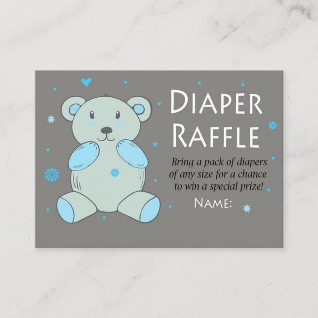 Blå Nalle Diaper Raffle Biljett (Framsida)