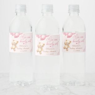 Blå nalle tjej dusch vi kan vänta tidigt vattenflaskor etikett