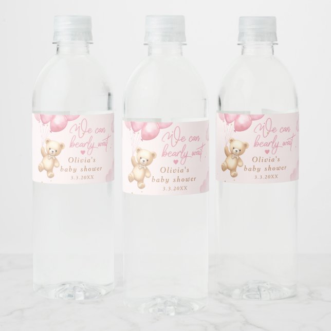 Blå nalle tjej dusch vi kan vänta tidigt vattenflaskor etikett (Flaskor)