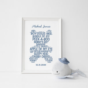 Blå Nalle Typografi Poster (Matte)