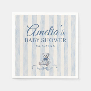 Blå nalle Vattenfärg Ränder Bebis Shower Pappersservett