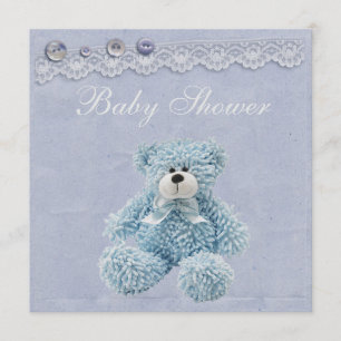 Blå Nalle Vintage Snöre Pojke Shower Inbjudningar