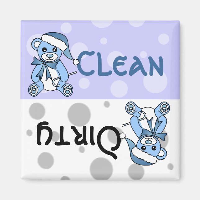 Blå Nallen Clean Dirty Dishwasher Magnet (Framsidan)
